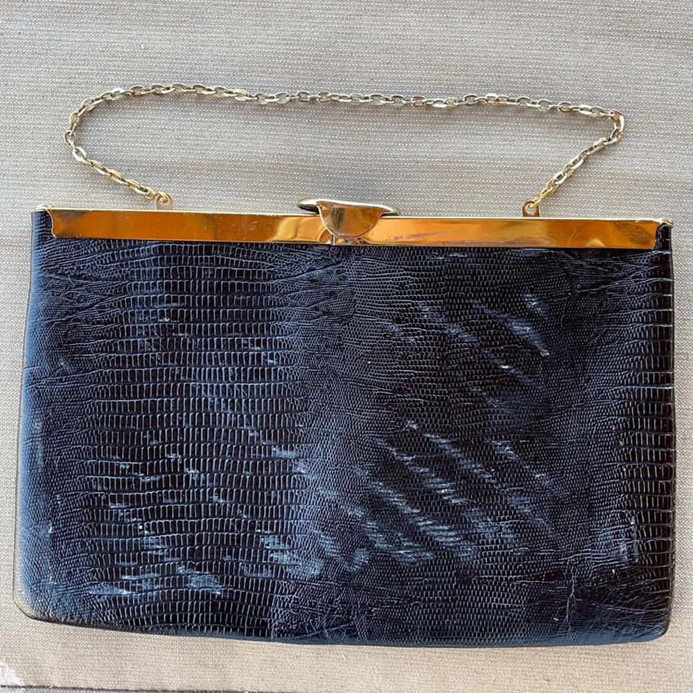 Vintage ETRA Navy Blue leather clutch handbag Formal Evening Elegant extra slim